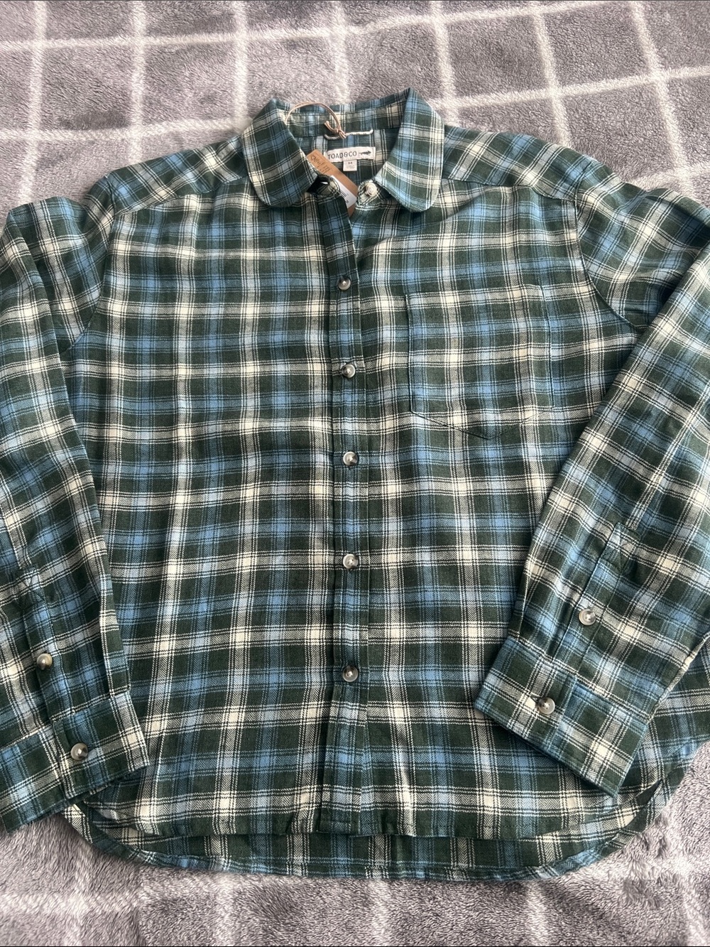 Toad and Co Boxy Flannel Button Down Shirt Re-Form Women's Medium - Picture 3 of 13
